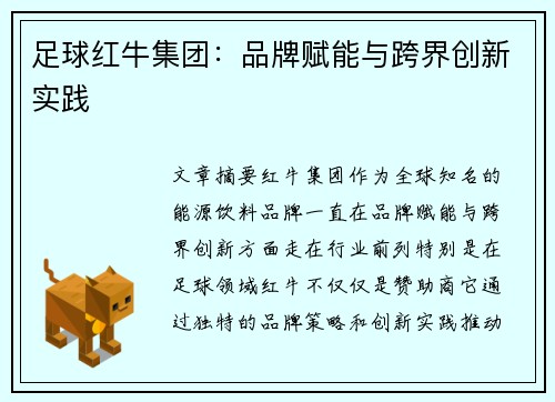 足球红牛集团：品牌赋能与跨界创新实践