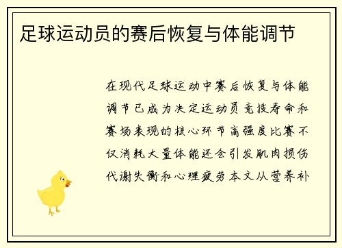 足球运动员的赛后恢复与体能调节
